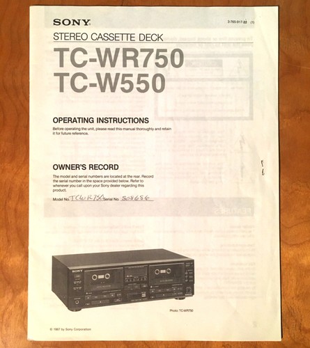 Cassette deck sony wr750 - tc-wr750, e